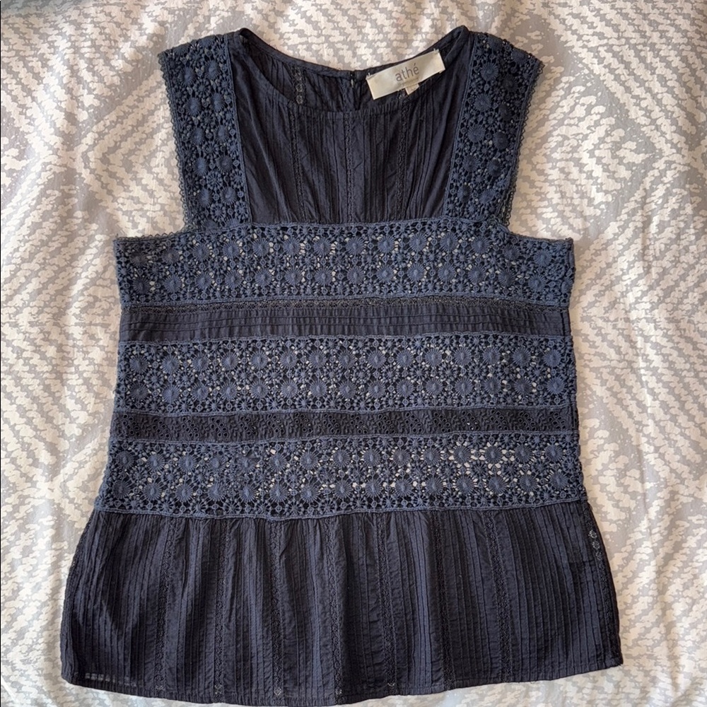 Reposh- Vanessa Bruno Navy Lace Blouse